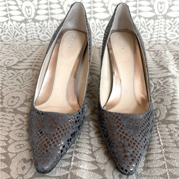 Sexy Calvin Klein heels in blue/copper snakeskin print leather & a touch of foil - Picture 8 of 16